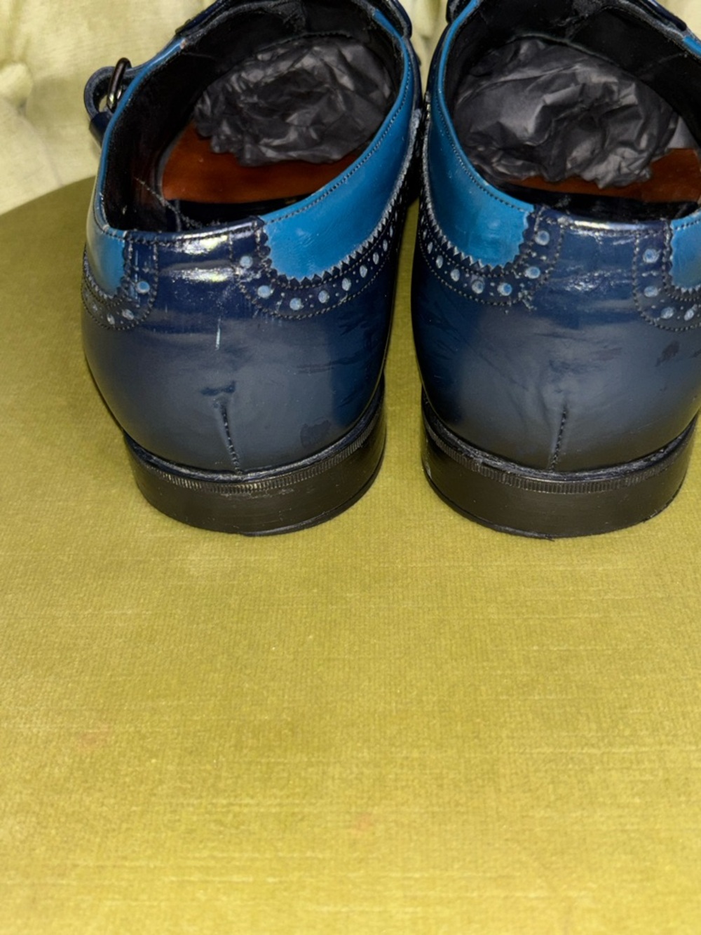 Prada Men's two tone navy blue shiny Leather Dress Monk Shoes w/ Tassel size 7 - Picture 6 of 10